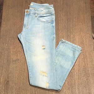 CAbi “Deconstructed Brett” Light Wash Distressed Skinny Jeans - Size 2